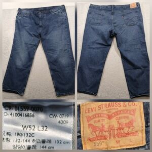 Levi's 559 Relaxed Straight Jeans Mens 52x32 Dark Wash Blue Stretch EUC